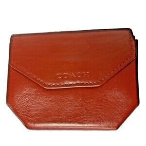 COACH Vintage 90s Geometric Leather Coin Purse Expandable Red Minimalist
